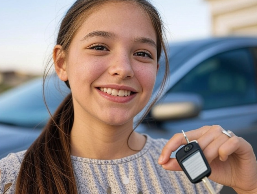 jeune fille qui vient d'avoir son permis