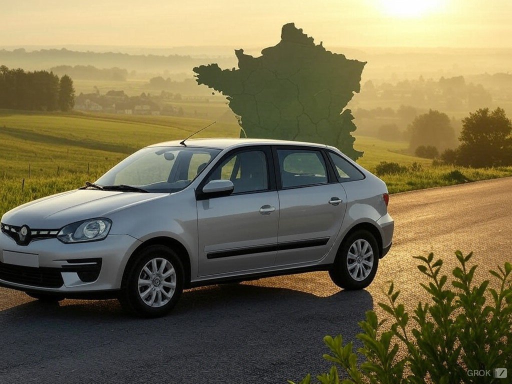 Voiture devant une carte de france